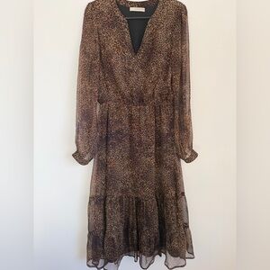 Lavender Brown Animal Print Long Sleeve Dress